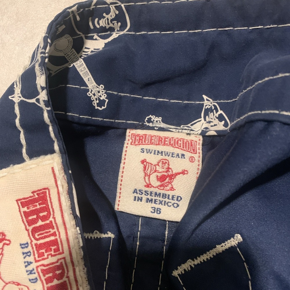 True Religion Men's 36 Blue Buddha Graphic Swimwear Board Shorts Trunks - Picture 4 of 4